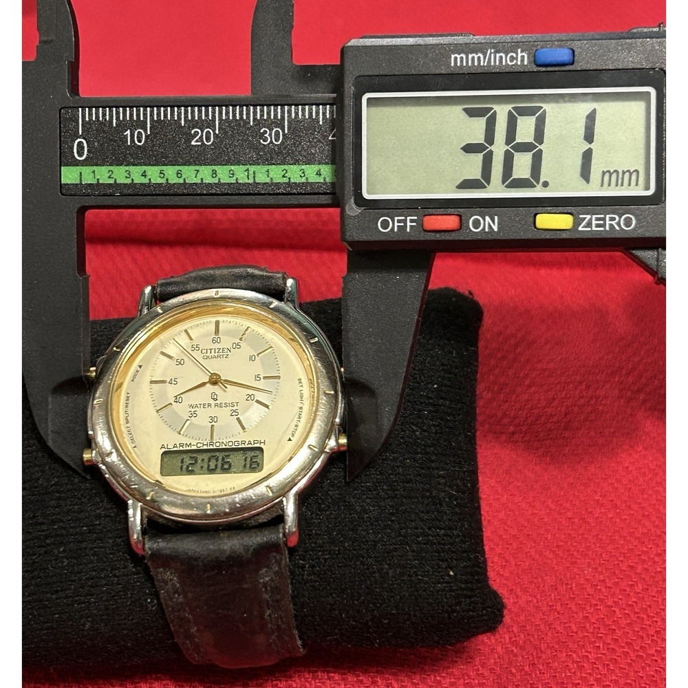 Citizen Quartz Ana-Digi Chronograph Japan Black Leather Strap C480- 313542 - Picture 7 of 12